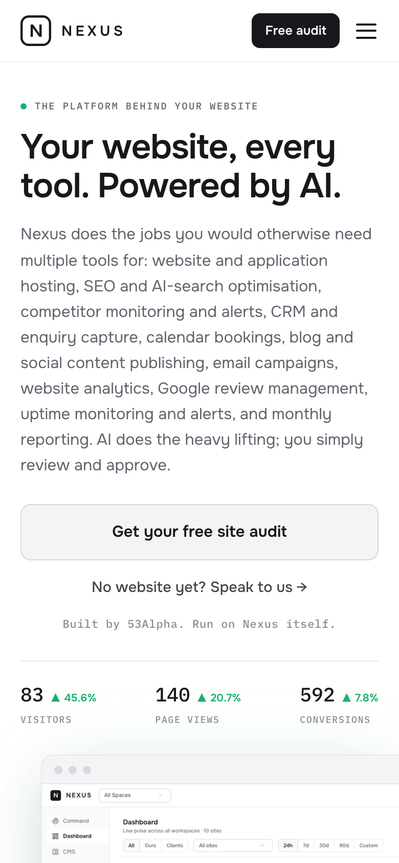 Home page, mobile