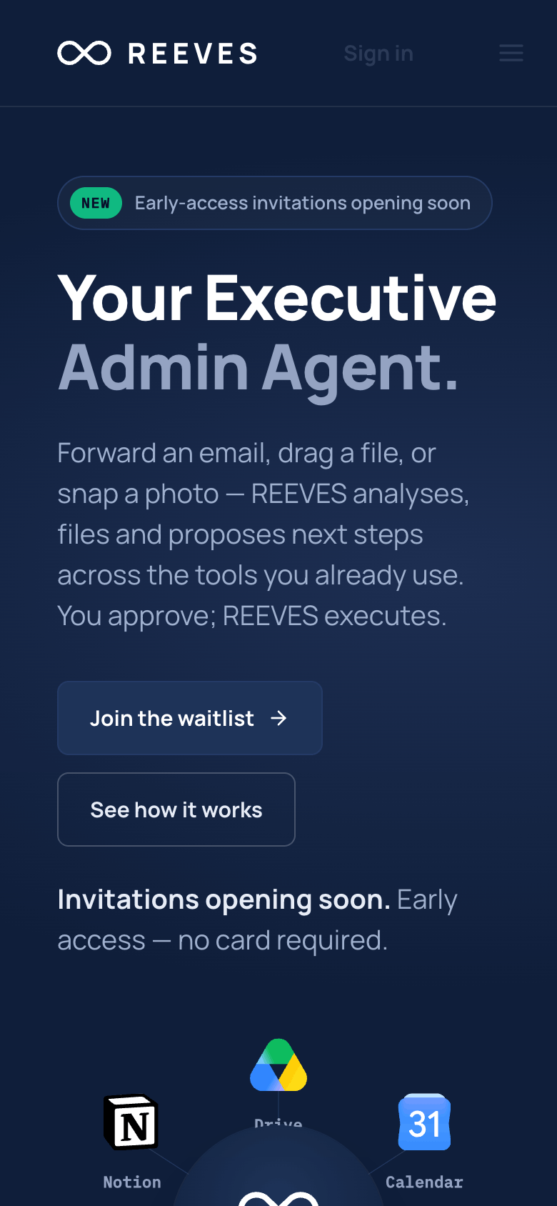 Reeves, home page, mobile