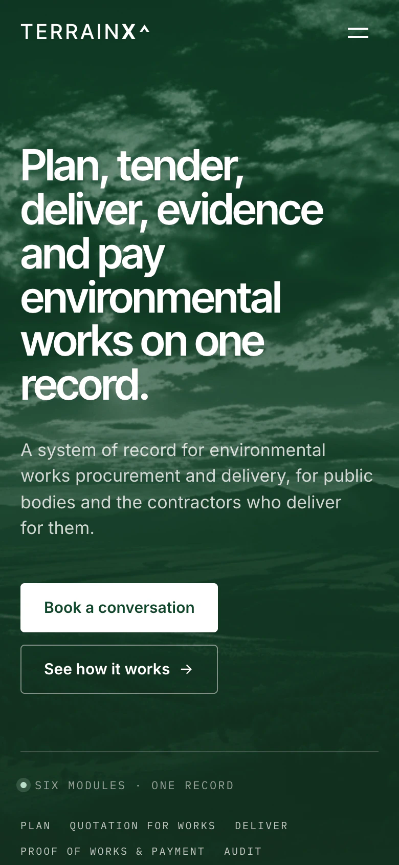 TerrainX, home page, mobile